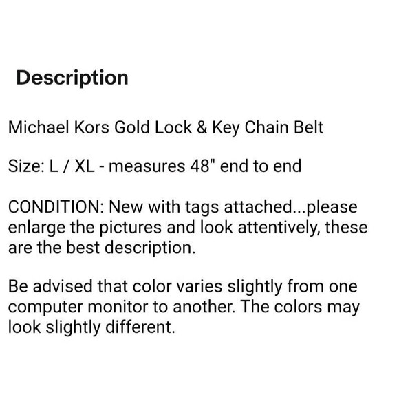 Michael Kors Gold Lock & Key Chain Belt Size L / XL NWT Business Chic Casual - Picture 11 of 11